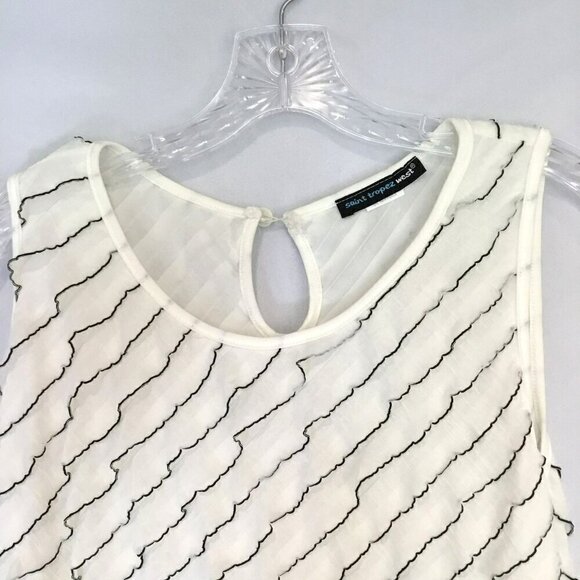 Saint Tropez Women's Sleeveless Diagonal Ruffle Stretchy Lined Blouse Size Large - Picture 2 of 8